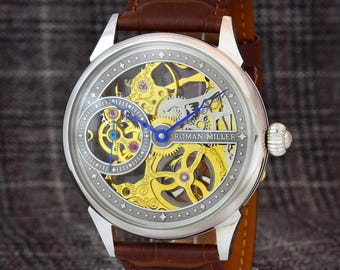 Skelett Uhr für Männer, Mechanisch, Kleideruhr, Jubiläumsgeschenk Männer, Roman Miller