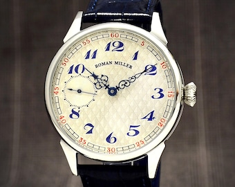 Reloj de hombre grabado, reloj de pulsera para bodas, caja de acero, Roman Miller, regalo de aniversario para el marido