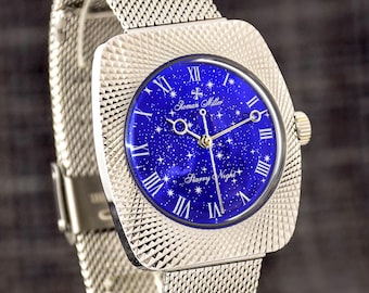 Womens watch Starry Night R. Miller: Van Gogh Inspired, Automatic, Gift for wife, Girlfriend
