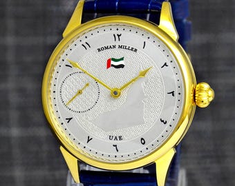 Custom Watch for Man, UAE, Arabic Dial, Emirates Flag, Dubai, Islamic Gift mens gift