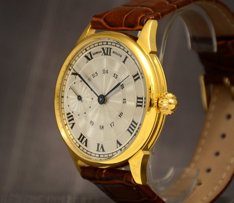 Luxury watch for man, Art Deco Mechanical Wristwatch, Roman Miller, Anniversary gift for him image 6