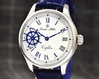 Orologio unico per capitano di marinaio, con timone girevole, cassa in acciaio, regalo perfetto per gli amanti del mare.
