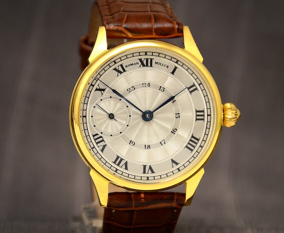 Luxury watch for man, Art Deco Mechanical Wristwatch, Roman Miller, Anniversary gift for him