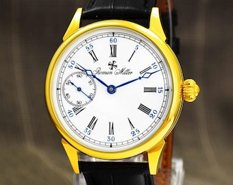 Classic Gold Retro Watch Marriage Men's Wristwatch Gift for Dad Roman Miller