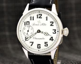 Orologio da pilota: Aviator di Roman Miller, lancette luminose, meccanico, orologio da uomo personalizzato, regalo militare