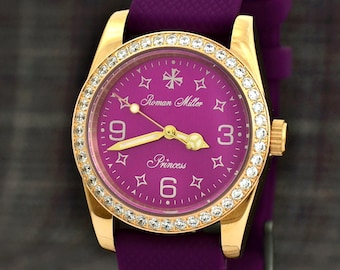 Luxury Women's watch, Ladies Gold Watch Automatic, Purple Dial, Personalized Gift for Her