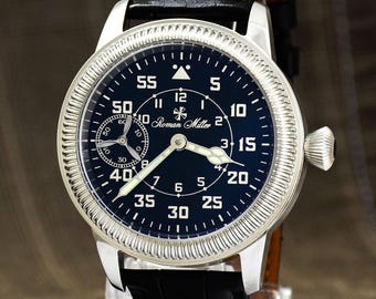Mechanical Pilot Watch, WWII Style,  Military Retirement Gift, Flieger Uhr, Roman Miller - Spitfire