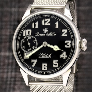 Aviator watch, Military watch, Pilot watch, Black Watch, Unique military Gift, Birthday Gift for Husband, Anniversary gift for Husband