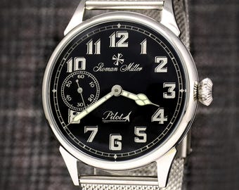 Fliegeruhr, Militäruhr, Pilotenuhr, schwarze Uhr, einzigartiges militärisches Geschenk, Geburtstagsgeschenk für Ehemann, Jahrestagsgeschenk für Ehemann