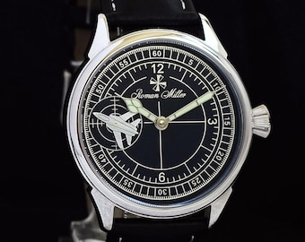 Orologio da pilota con piano rotante, cassa in acciaio inossidabile, cinturino in pelle