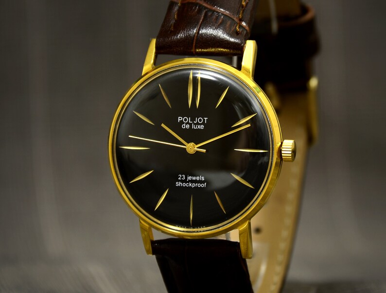 Vintage Mens Dress Watch Poljot De Luxe Sunburst Dial Etsy