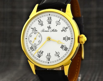 Mens gold watch Piemonte - Elegant Marriage watches, Vintage style watch, husband gift by Roman Miller
