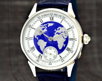 Mechanical Men's Watch, Anniversary gift for man, Luxury watch Art, World Map – Roman Miller