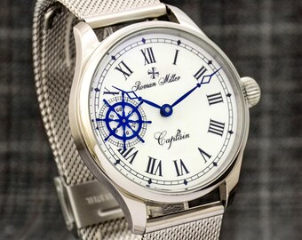 Unique Men's Wristwatch, Captain, Rotating Ship Wheel, Sea lover Gift, Watch for Sailor Steel