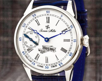 Custom Watch - Brothers Wright, Unique Rotating Propeller, vintage watch style, collectible gift for husband
