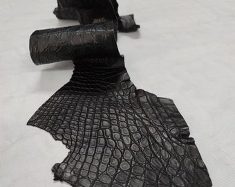 Natural black alligator crocodile side skin