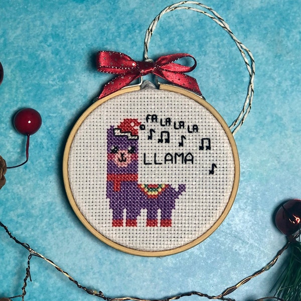 Fa La Llama Cross Stitch Kit for beginners - Pun, Christmas Festive