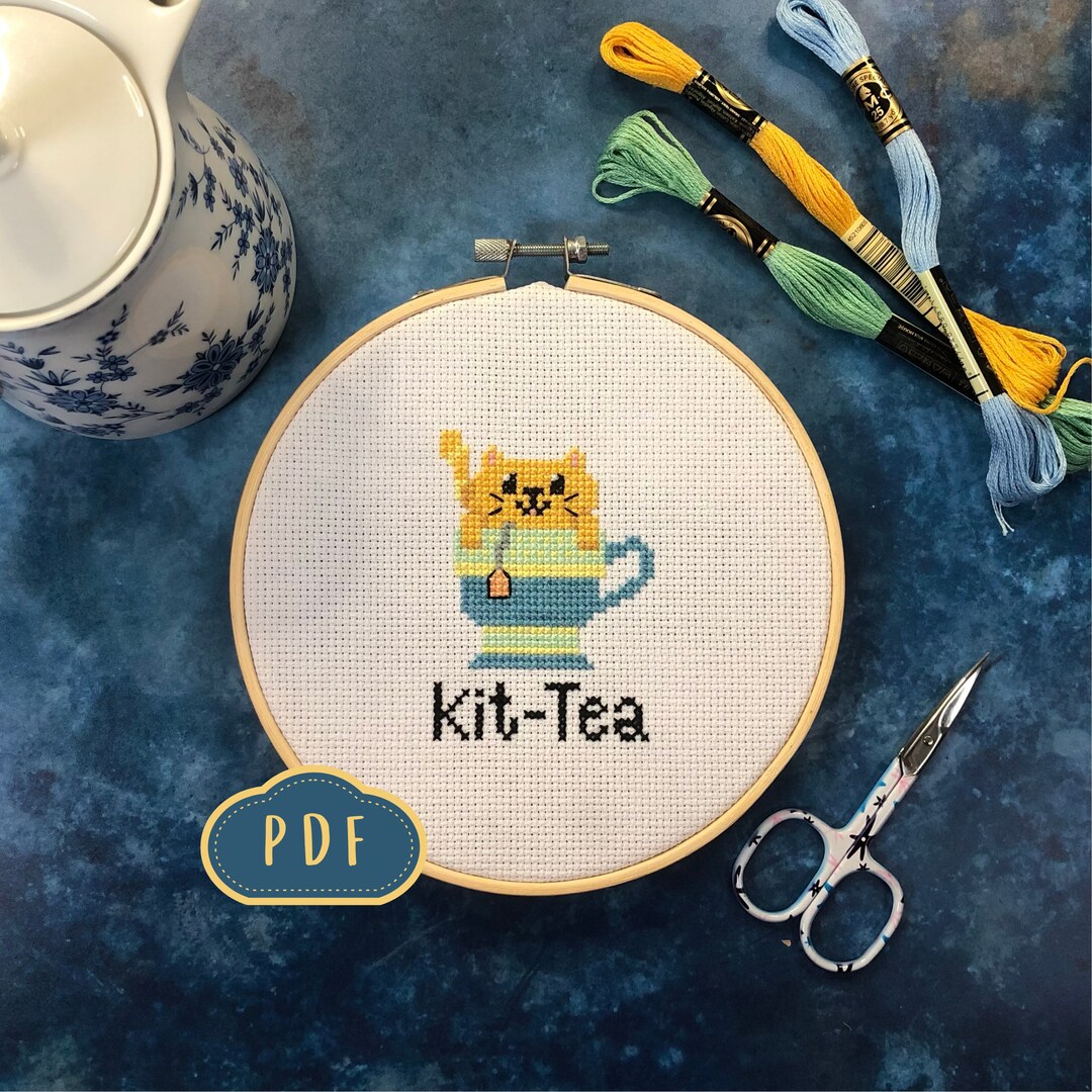 Kit-tea PDF Cross Stitch Pattern - Digital Download - Etsy