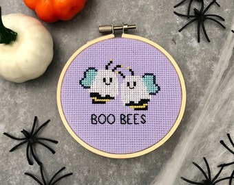 Boo Bees! Cross Stitch Kit - Pun Halloween Collection - Glow in the dark!