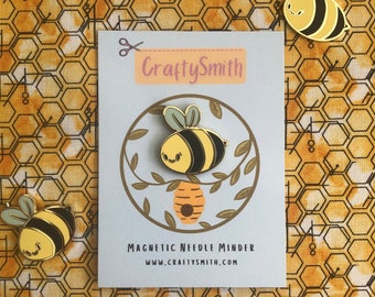 Bee Needle Minder: Magnetic Enamel Pin for Cross-Stitch