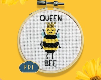 Queen Bee PDF Cross Stitch Pattern - Digital Download