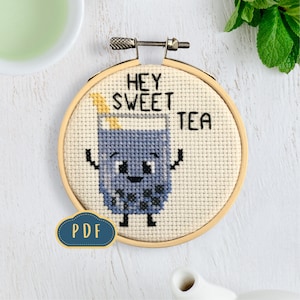 Hey Sweet Tea PDF Cross Stitch Pattern, Digital Download