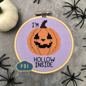 I&#39;m Hollow Inside! Pumpkin PDF Cross Stitch Pattern - Digital Download