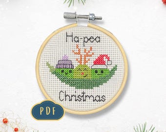 Ha-Pea Christmas! PDF Cross Stitch Pattern - Digital Download