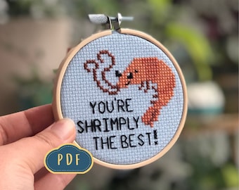 Shrimp Cross Stitch Pattern – Funny Pun Gift (PDF Download)