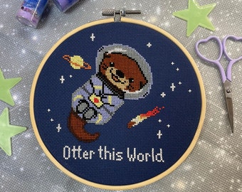 Otter this World Cross Stitch Kit - Pun, Space, Astronaut, Galaxy