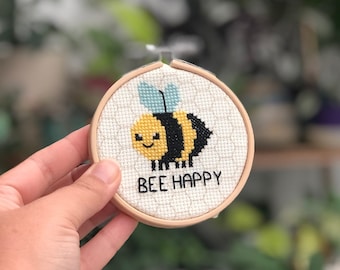 Bee Happy Cross Stitch Kit - Pun, Motivational Collection