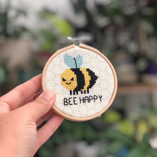 Bee Happy Cross Stitch Kit - Pun, Motivational Collection