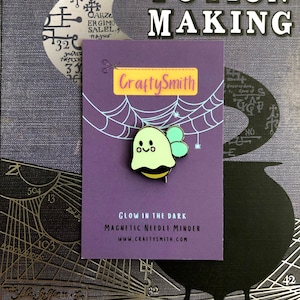 Boo Bee Needle Minder - Magnetic Glow in the Dark Needle Minder - Embroidery and Cross-Stitch