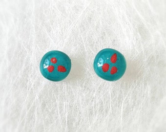 Handmade glass stud earrings in red-turquoise