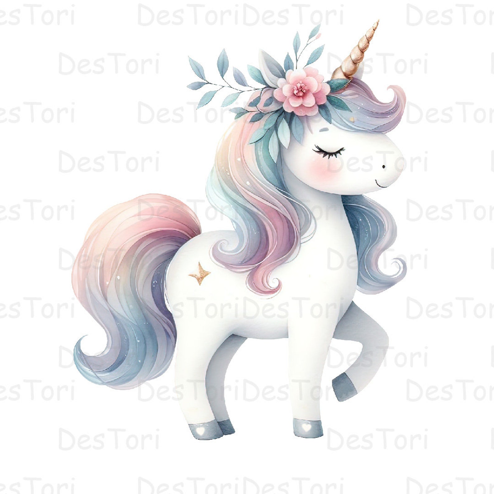 Enchanting Watercolor Unicorn Clipart Bundle for Commercial Use. Ideal ...