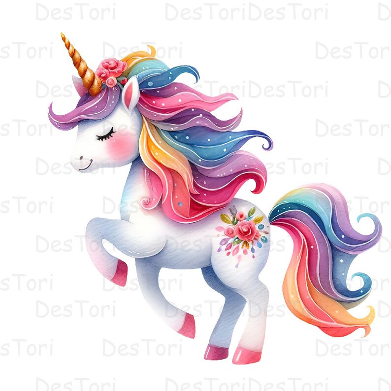 Enchanting Watercolor Unicorn Clipart Bundle for Commercial Use. Ideal ...