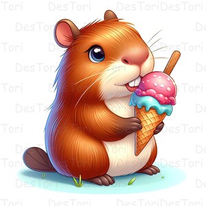 Capybara Clipart Set - Adorable capybara baker with a cake, festive Easter illustrations for your projects. Capybara by car.