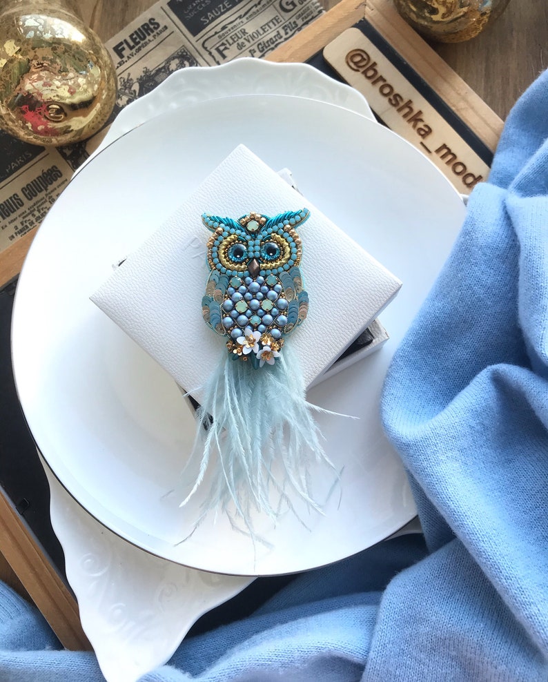 blue bird gift animals bird with feathers handmade beautiful bird Brooch owl