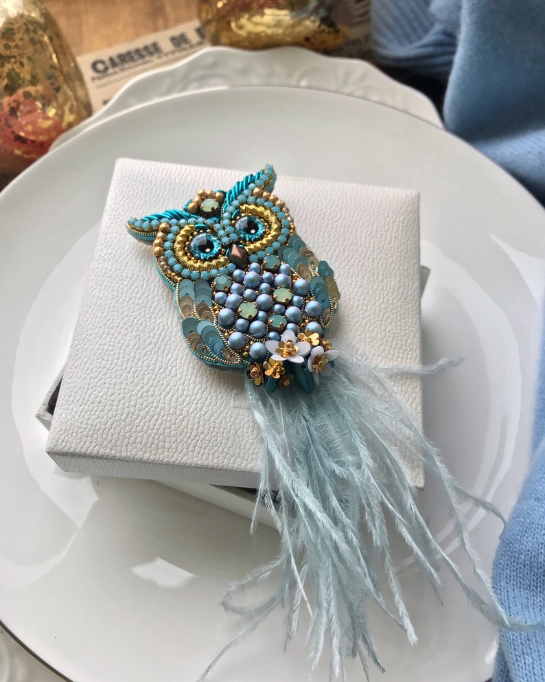 blue bird gift animals bird with feathers handmade beautiful bird Brooch owl