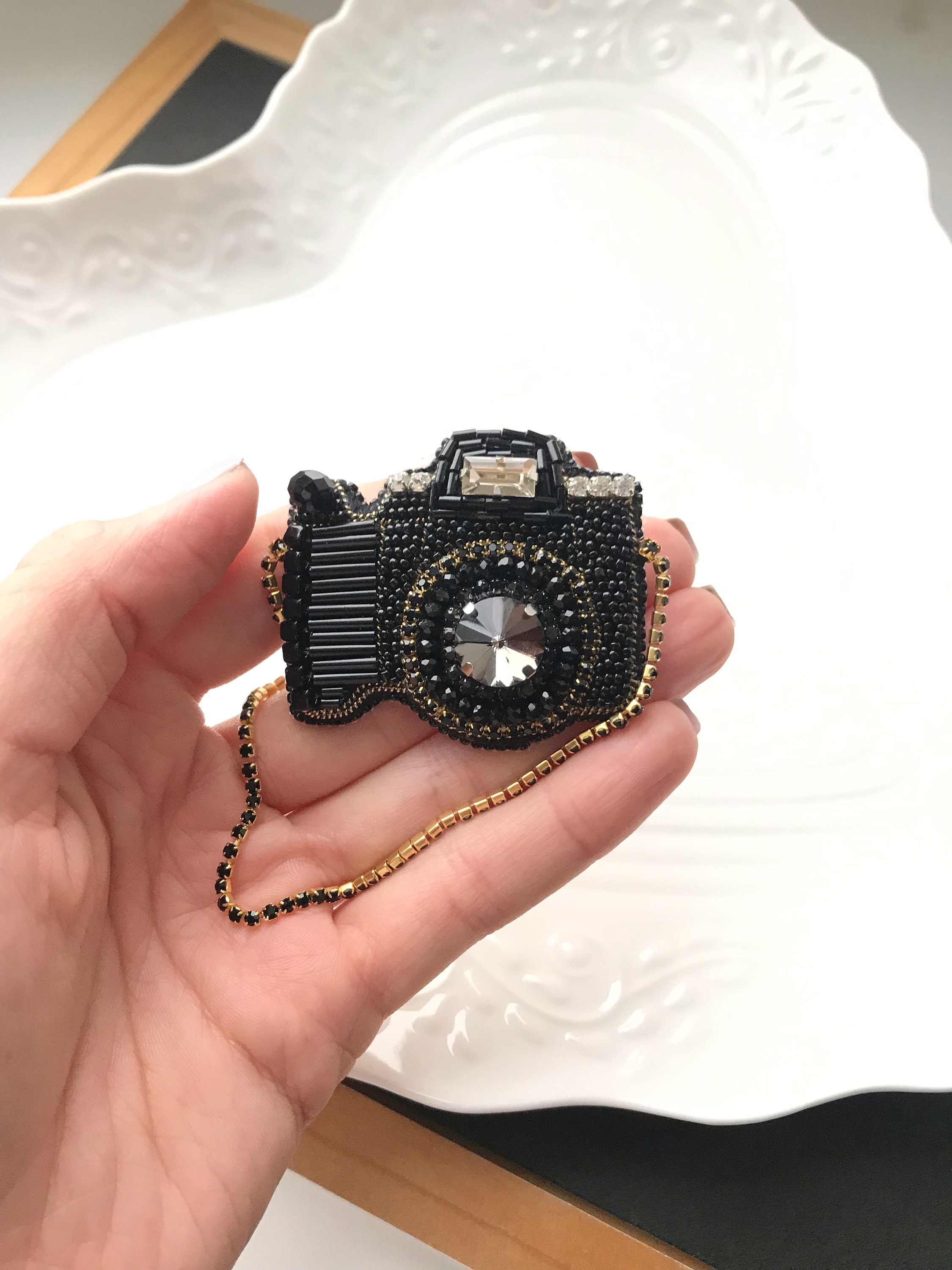 Camera brooch photographer the photo black camera with Etsy