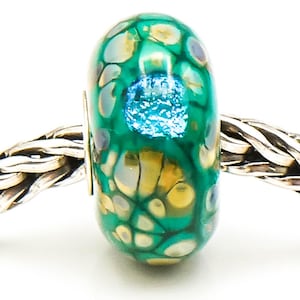 Trollbeads Green Flower Mosaic Glass Bead Sterling Silver Core Charm