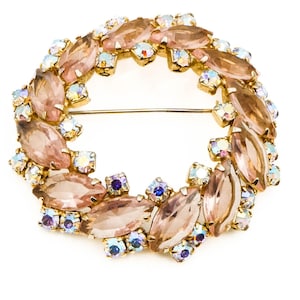 Vintage Aurora Borealis Pink Rhinestone Brooch Pin