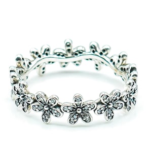 PANDORA Dazzling Daisy Meadow Sterling Silver Stackable Ring With Clear Zirconia Size 6