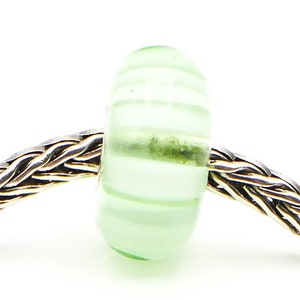TROLLBEADS Light Green Stripe Glass Bead Sterling Silver Core Charm