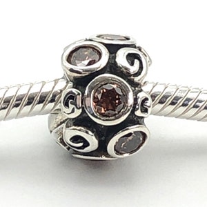 PANDORA Brown Primrose Path Sterling Silver Charm With Brown Zirconia