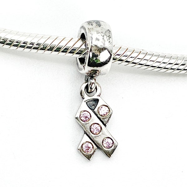 PANDORA Breast Cancer Awareness Ribbon Sterling Silver Dangle Charm With Pink Zirconia