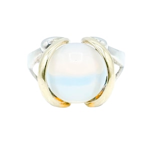 Vintage Sterling Silver Iridescent Glass Ball Ring With 14k Gold