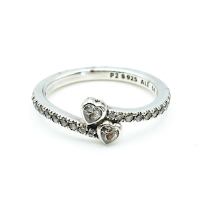 PANDORA Forever Hearts Size 7.5 (56) Sterling Silver Ring With Clear Zirconia
