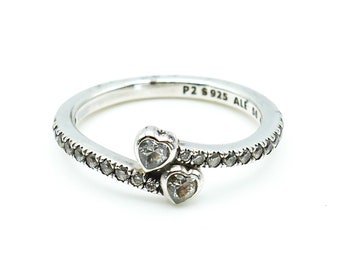 Pandora Forever Hearts Size (56) Sterling Silver Ring With Clear  Zirconia