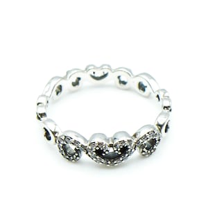 PANDORA Size 8.5 (58) Heart Swirls Sterling Silver Ring With Clear Zirconia